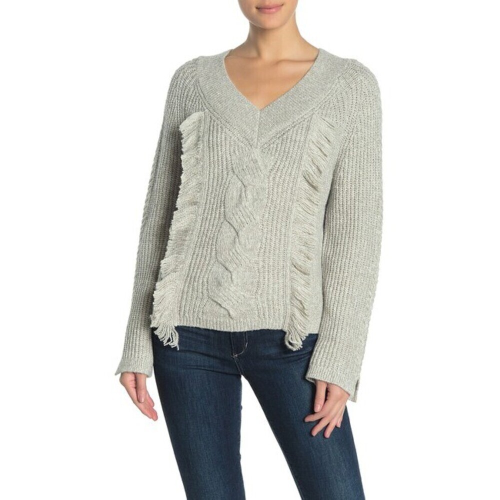 Abound Women's Cable Knit Fringe Pullover Sweater size S in grey